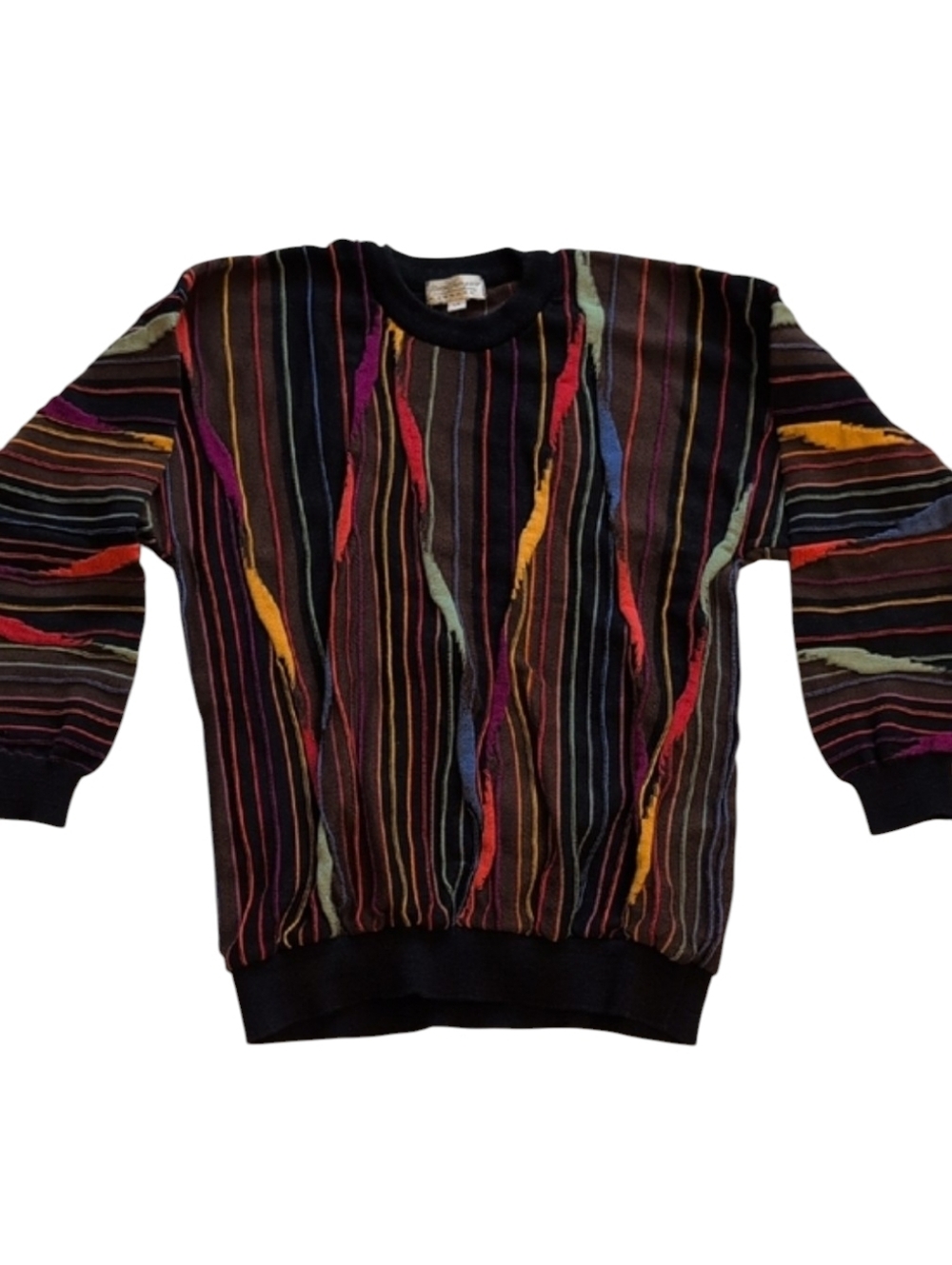 VTG Norm Thompson Tundra 3D Knit Mens L Coogi Style Sweater Art To Wear 90s